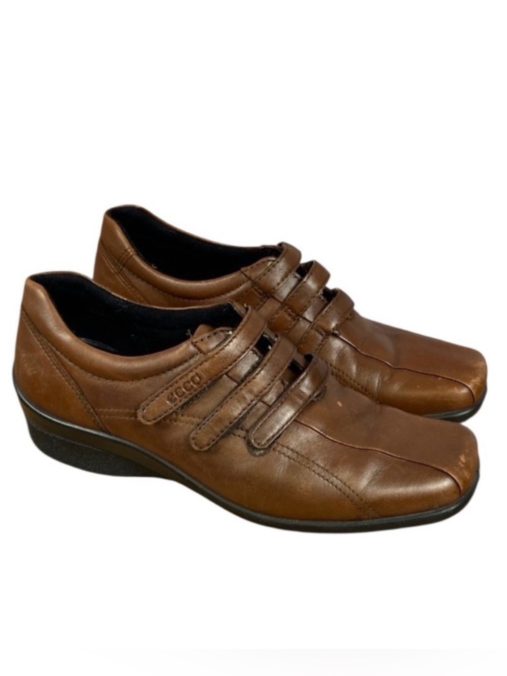 Ecco Womens Brown Leather Velcro Lightweight Walking Oxford Loafers Sz EU 37